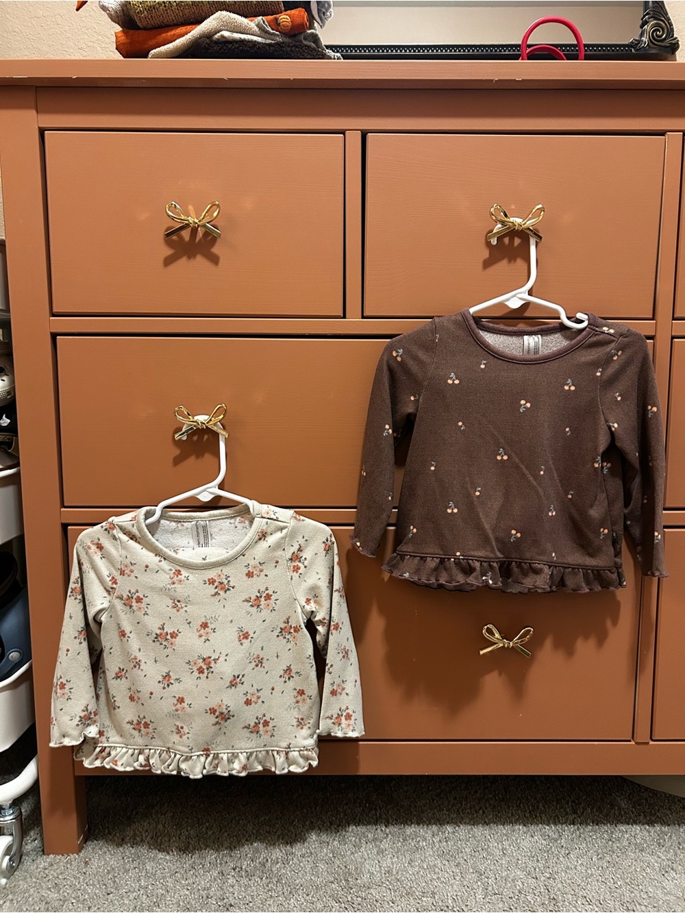 Girls' Long-Sleeve Ruffle Hem Outfits - Brown/Purple and Cream Floral